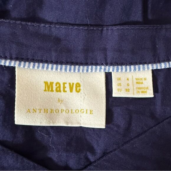 Maeve Anthropologie Sonja Blouse Top Sz 0 Blue Embroidered Balloon Sleeve V Neck - Picture 8 of 12
